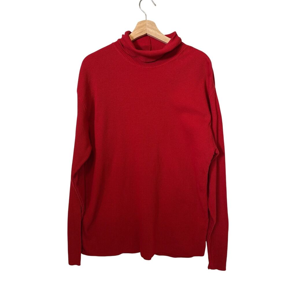 J. Crew Vintage Thermal Waffle Knit Turtleneck Long Sleeve Sweater Top Red Sz L